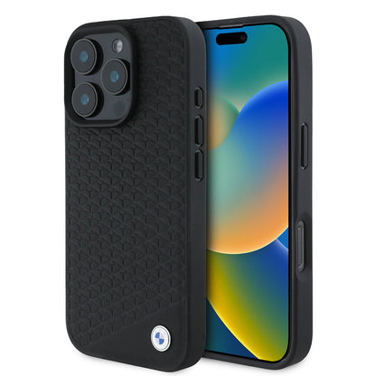 Apple iPhone 16 Pro Kılıf BMW Orjinal Lisanslı M-safe Şarj Özellikli Metal Logolu Dokulu Diamond Deri Kapak - Görsel 2