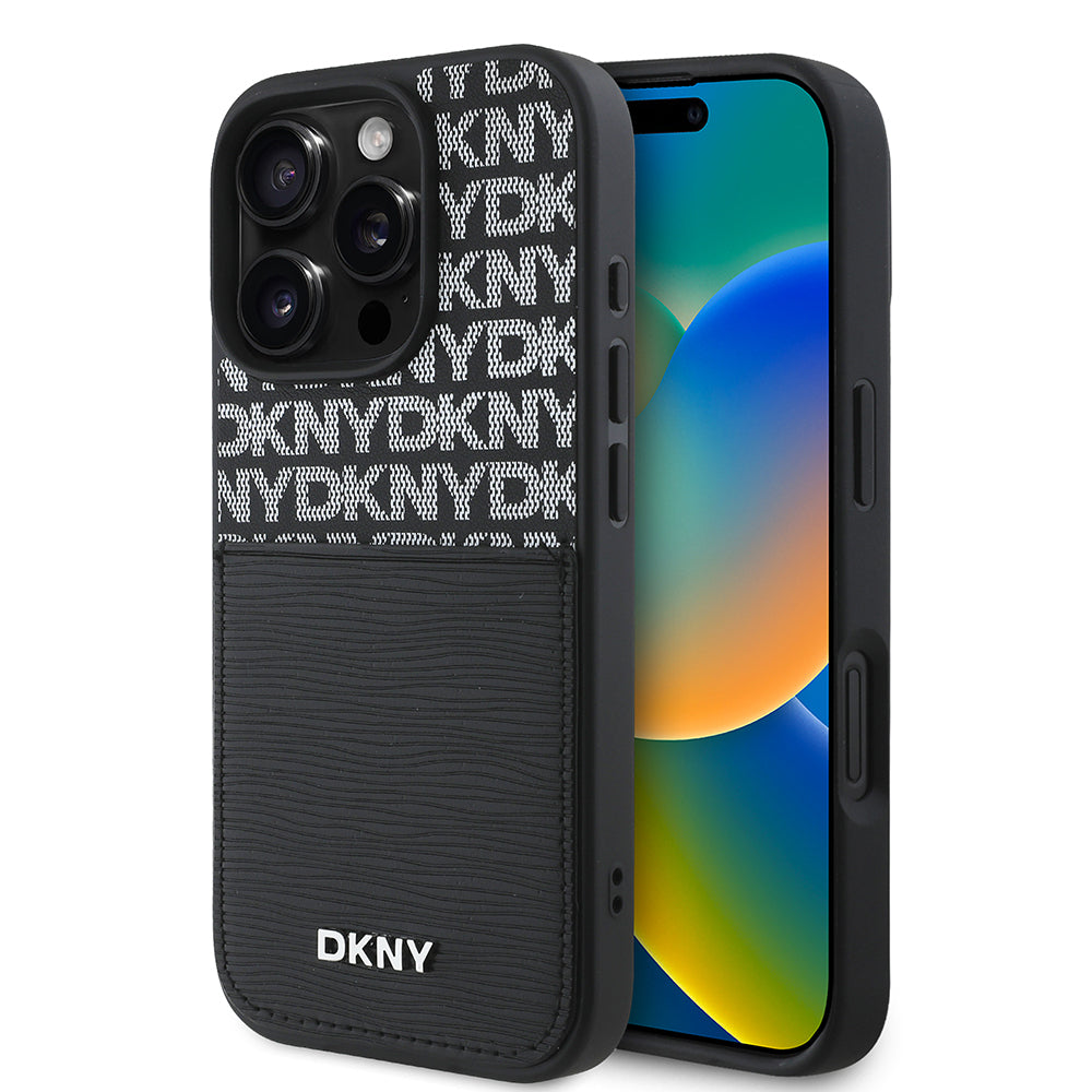 Apple iPhone 16 Pro Kılıf DKNY Orjinal Lisanslı Kartlıklı 3D Yazılı Repeat Texture Pattern Kapak - Görsel 2