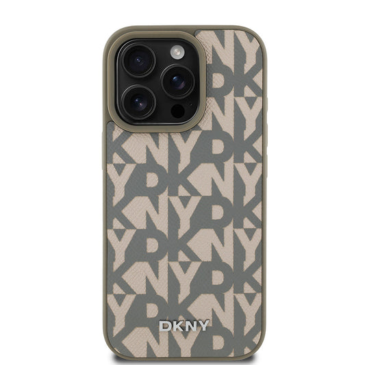 Apple iPhone 16 Pro Kılıf DKNY Orjinal Lisanslı M-safe Şarj Özellikli 3D Yazılı Grid Pattern Kapak