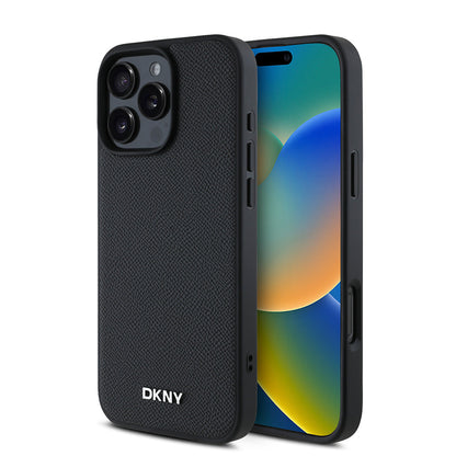 Apple iPhone 16 Pro Kılıf DKNY Orjinal Lisanslı M-safe Şarj Özellikli Metal Logolu PU Deri Grained Kapak - Görsel 2