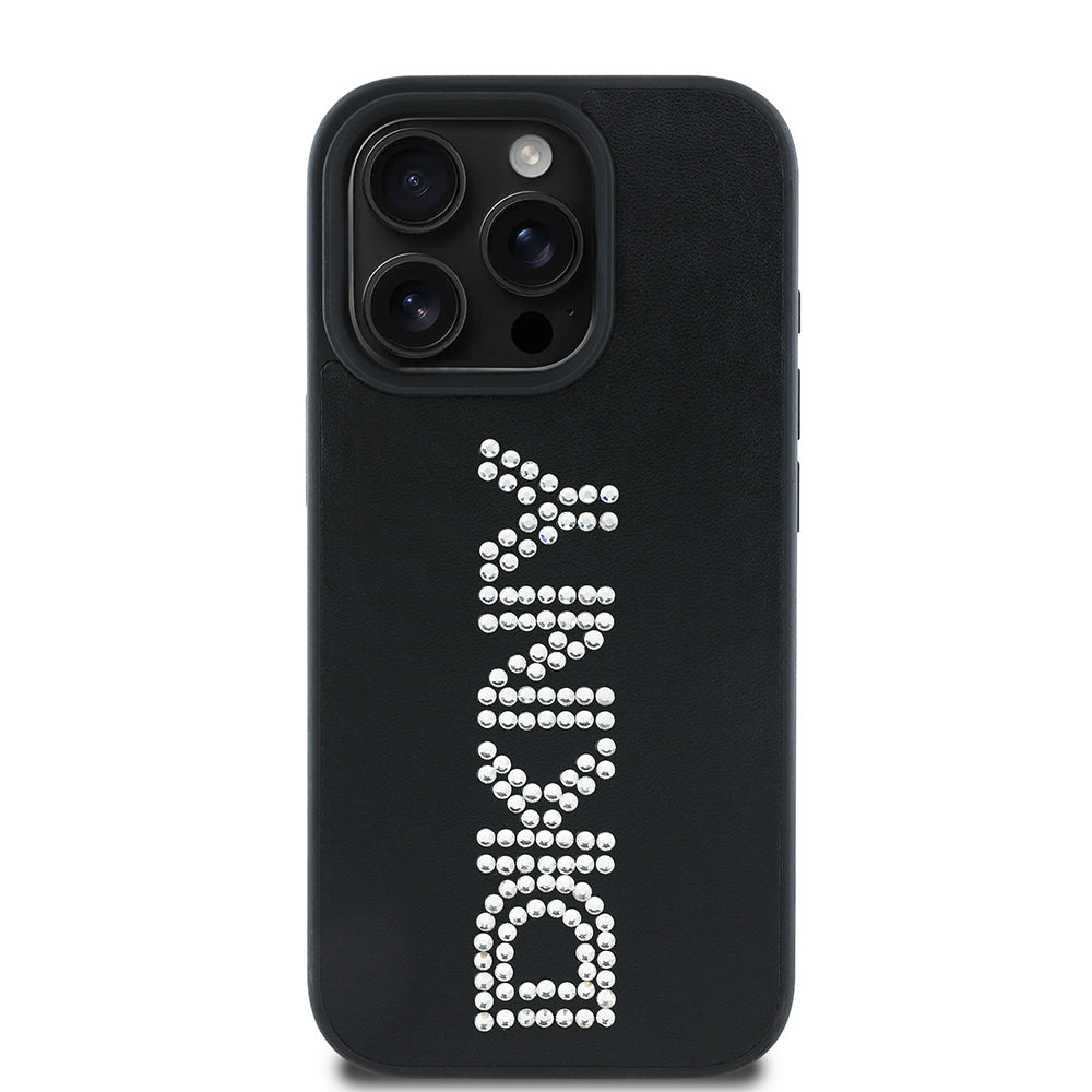 Apple iPhone 16 Pro Kılıf DKNY Orjinal Lisanslı Taşlı DKNY Yazılı Metalik Rhinestones PU Deri Kapak - Görsel 2
