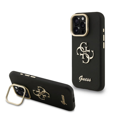 Apple iPhone 16 Pro Kılıf Guess Orjinal Lisanslı Grained Yazı Logolu Kamera Standlı Kapak - Görsel 3