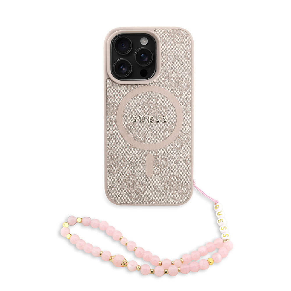 Apple iPhone 16 Pro Kılıf Guess Orjinal Lisanslı M-safe Şarj Özellikli PU Deri Bilek Askı İpli Yazı Logolu Kapak - Görsel 4
