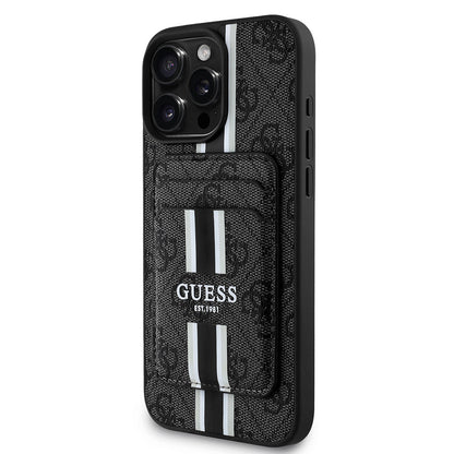 Apple iPhone 16 Pro Kılıf Guess Orjinal Lisanslı M-safe Şarj Özellikli 4G Desenli Çizgili Kartlıklı Kapak