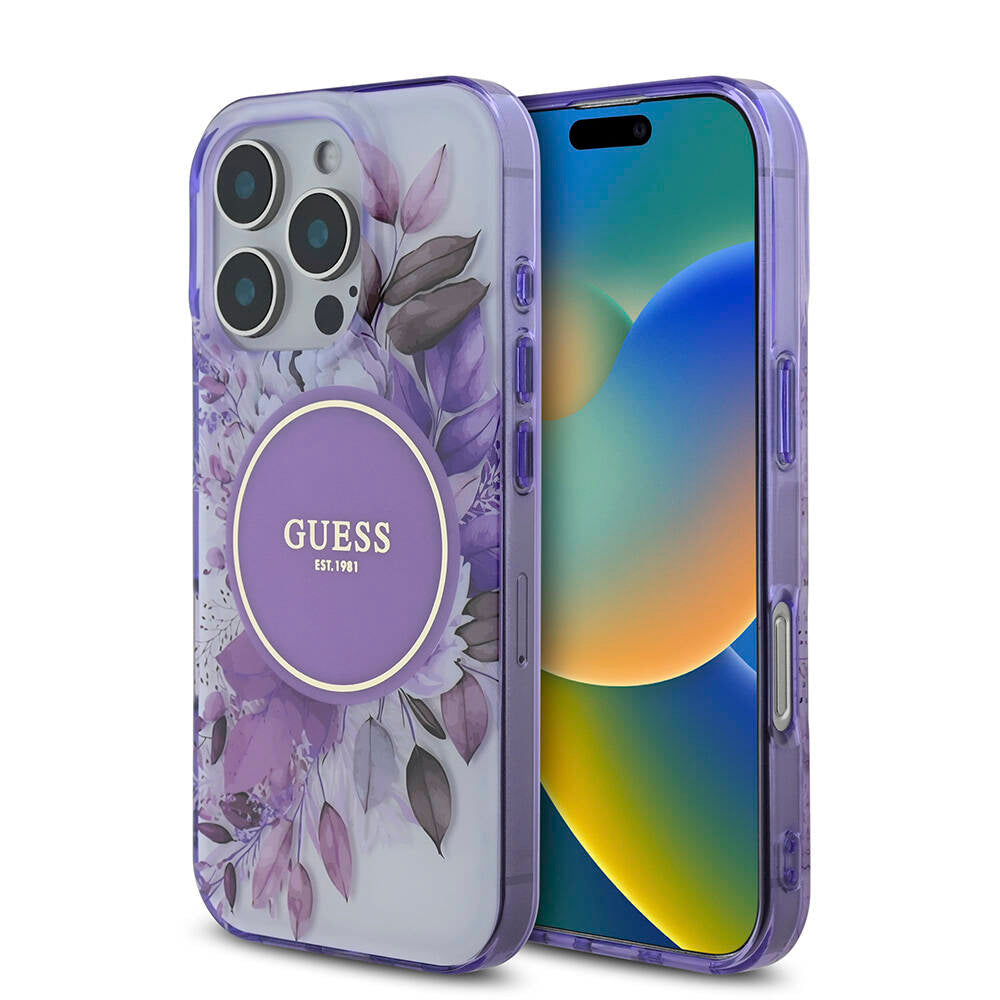 Apple iPhone 16 Pro Kılıf Guess Orjinal Lisanslı M-safe Şarj Özellikli Flower Tonal Circle Kapak - Görsel 4