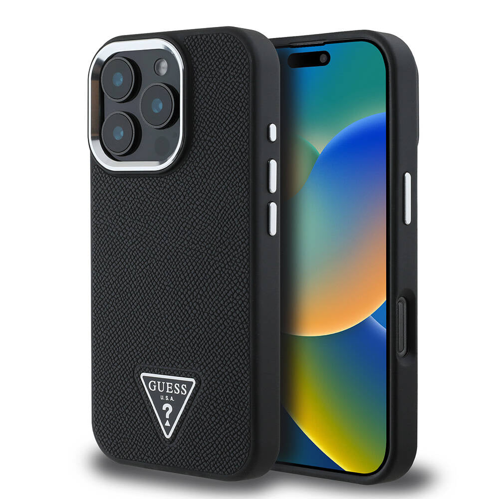 Apple iPhone 16 Pro Kılıf Guess Orjinal Lisanslı M-safe Şarj Özellikli Grained Triangle Kapak - Görsel 2