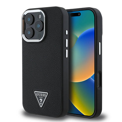 Apple iPhone 16 Pro Kılıf Guess Orjinal Lisanslı M-safe Şarj Özellikli Grained Triangle Kapak - Görsel 2