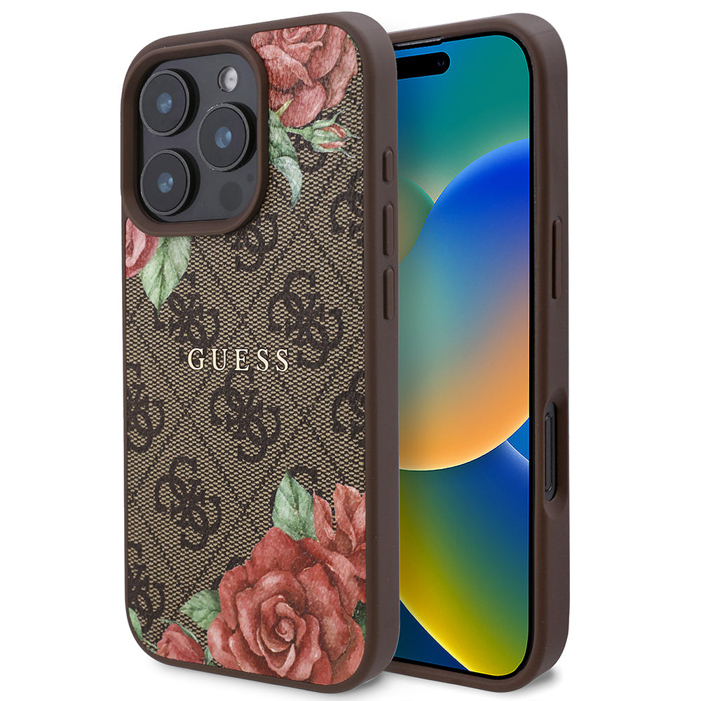 Apple iPhone 16 Pro Kılıf Guess Orjinal Lisanslı M-safe Şarj Özellikli Gül Baskılı 4G Desenli Yazı Logolu Kapak - Görsel 2