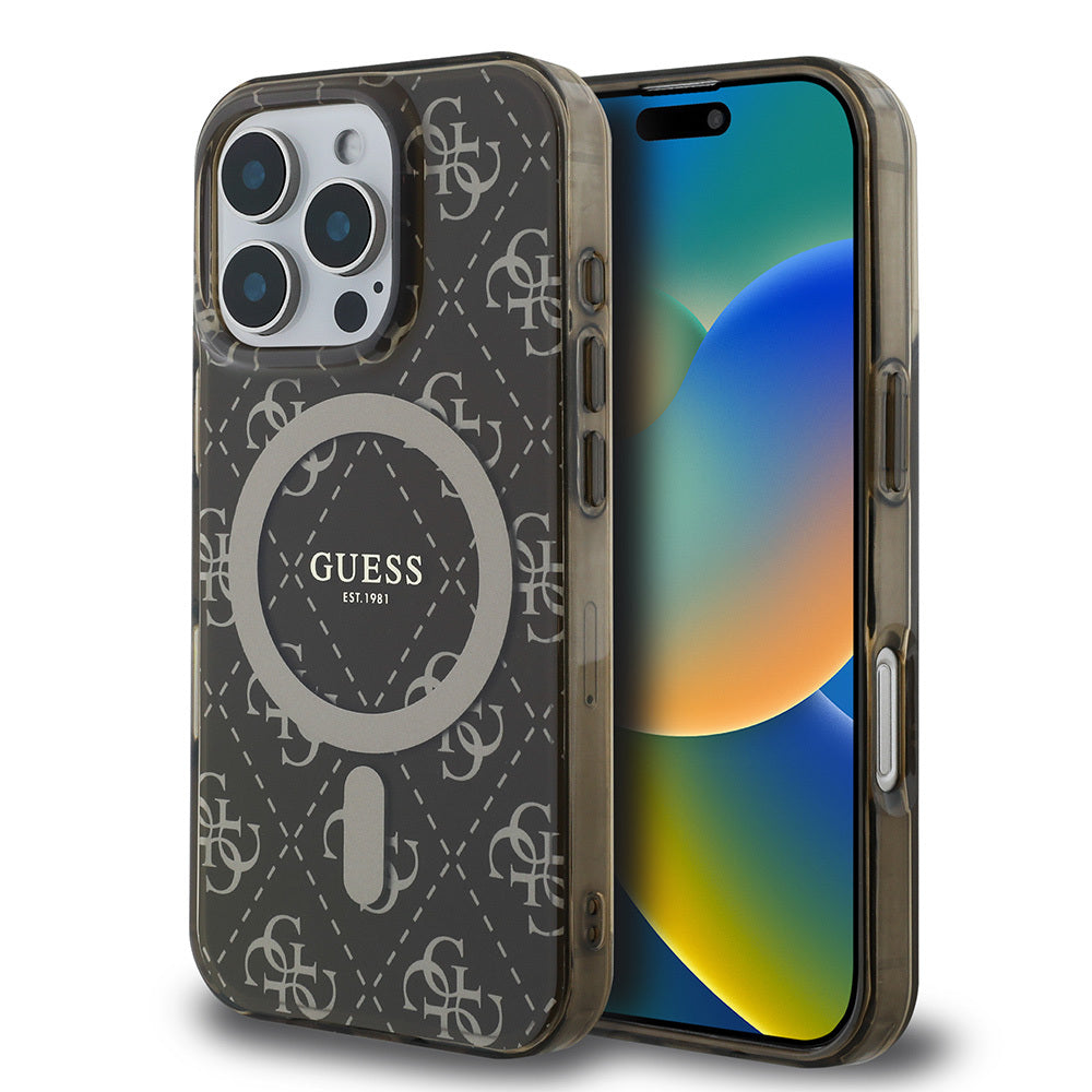 Apple iPhone 16 Pro Kılıf Guess Orjinal Lisanslı M-safe Şarj Özellikli IML Baskılı Klasik Logolu 4G Desenli Kapak - Görsel 2