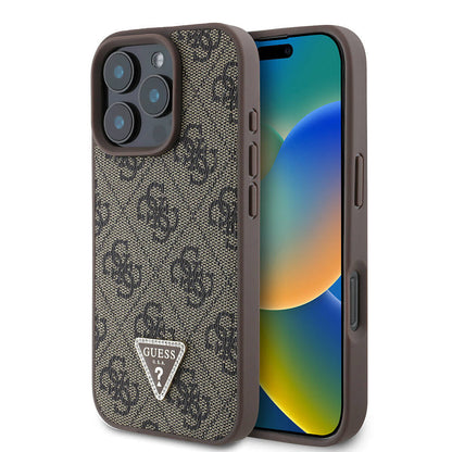 Apple iPhone 16 Pro Kılıf Guess Orjinal Lisanslı M-safe Şarj Özellikli PU Deri 4G Desenli Taşlı Üçgen Logolu Kapak - Görsel 4