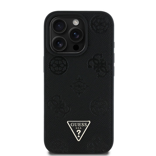 Apple iPhone 16 Pro Kılıf Guess Orjinal Lisanslı M-safe Şarj Özellikli Sıcak Baskılı Üçgen Logolu PU Deri Peony Kapak