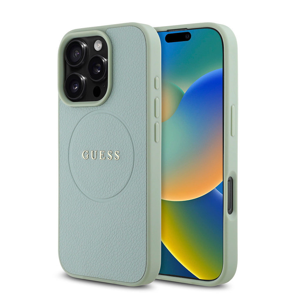 Apple iPhone 16 Pro Kılıf Guess Orjinal Lisanslı M-safe Şarj Özellikli Yazı Logolu Grained Kapak - Görsel 3