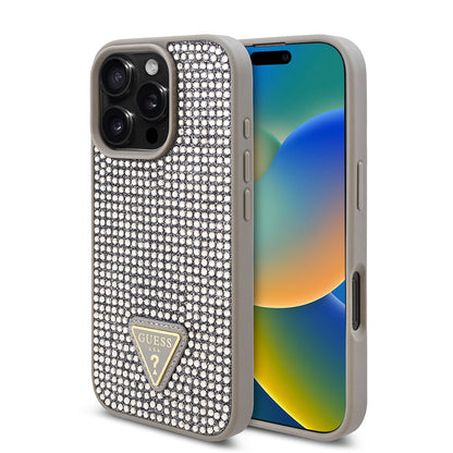 Apple iPhone 16 Pro Kılıf Guess Orjinal Lisanslı Taşlı Arka Yüzey Üçgen Logolu Kapak - Görsel 5