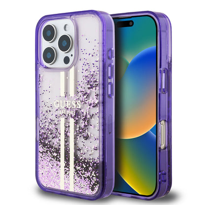Apple iPhone 16 Pro Kılıf Guess Orjinal Lisanslı Transparan Sıvılı Simli Altın Çizgili Kapak - Görsel 2
