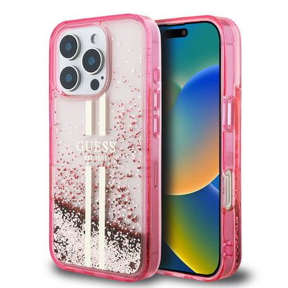 Apple iPhone 16 Pro Kılıf Guess Orjinal Lisanslı Transparan Sıvılı Simli Altın Çizgili Kapak - Görsel 3