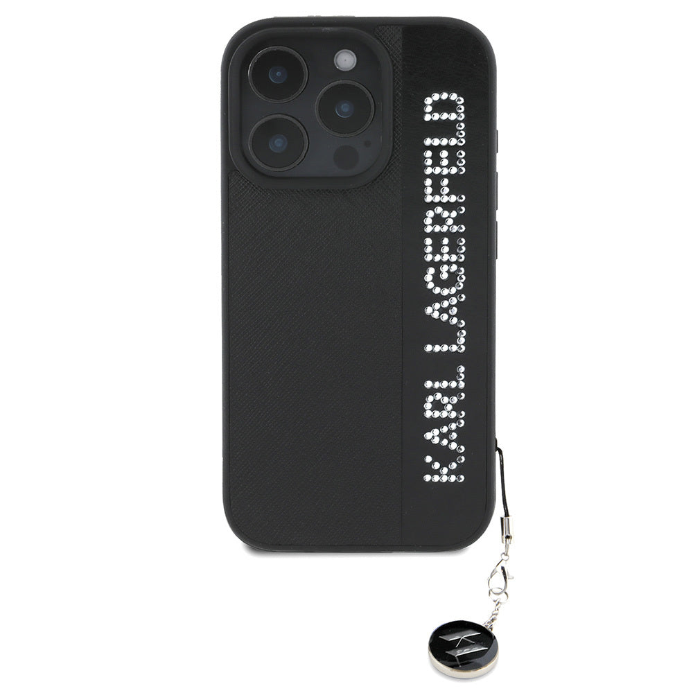 Apple iPhone 16 Pro Kılıf Karl Lagerfeld Orjinal Lisanslı Anahtarlıklı Taşlı KL Yazılı Saffiano Rhinestones Kapak - Görsel 2