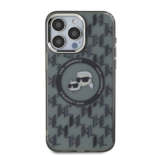 Apple iPhone 16 Pro Kılıf Karl Lagerfeld Orjinal Lisanslı M-safe Şarj Özellikli IML Baskılı Metal Monogram KC Heads Kapak