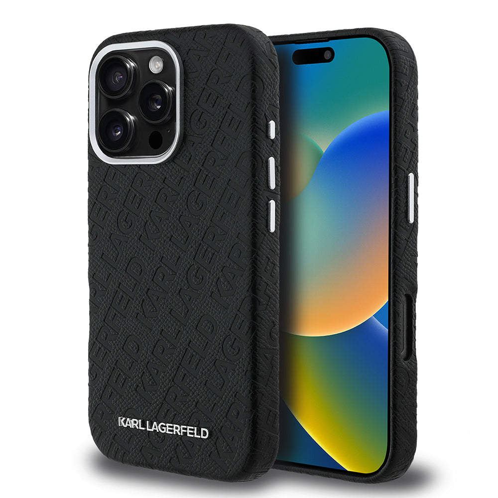 Apple iPhone 16 Pro Kılıf Karl Lagerfeld Orjinal Lisanslı PU Deri Damgalı Metal Yazı Logolu Kapak - Görsel 2