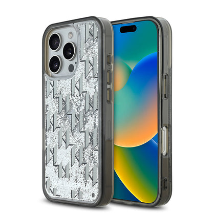 Apple iPhone 16 Pro Kılıf Karl Lagerfeld Orjinal Lisanslı Simli KL Yazılı Monogram Gradient Kapak - Görsel 2