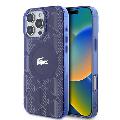 Apple iPhone 16 Pro Kılıf Lacoste Orjinal Lisanslı M-safe Şarj Özellikli IML Baskılı Gümüş Timsah Logolu Monogram Kapak - Görsel 2