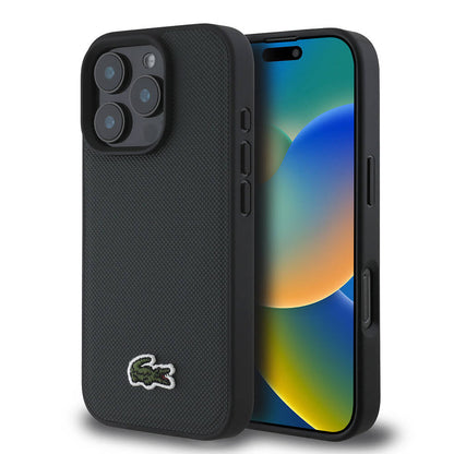 Apple iPhone 16 Pro Kılıf Lacoste Orjinal Lisanslı PU Pike Desenli Arka Yüzey İkonik Timsah Dokuma Logolu Kapak - Görsel 4