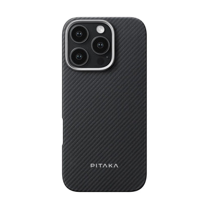 Apple iPhone 16 Pro Kılıf M-safe Şarj Özellikli 600D Aramid Fiber Pitaka Ultra-Slim Classic Serisi Black-Grey Twill Kapak - Görsel 2