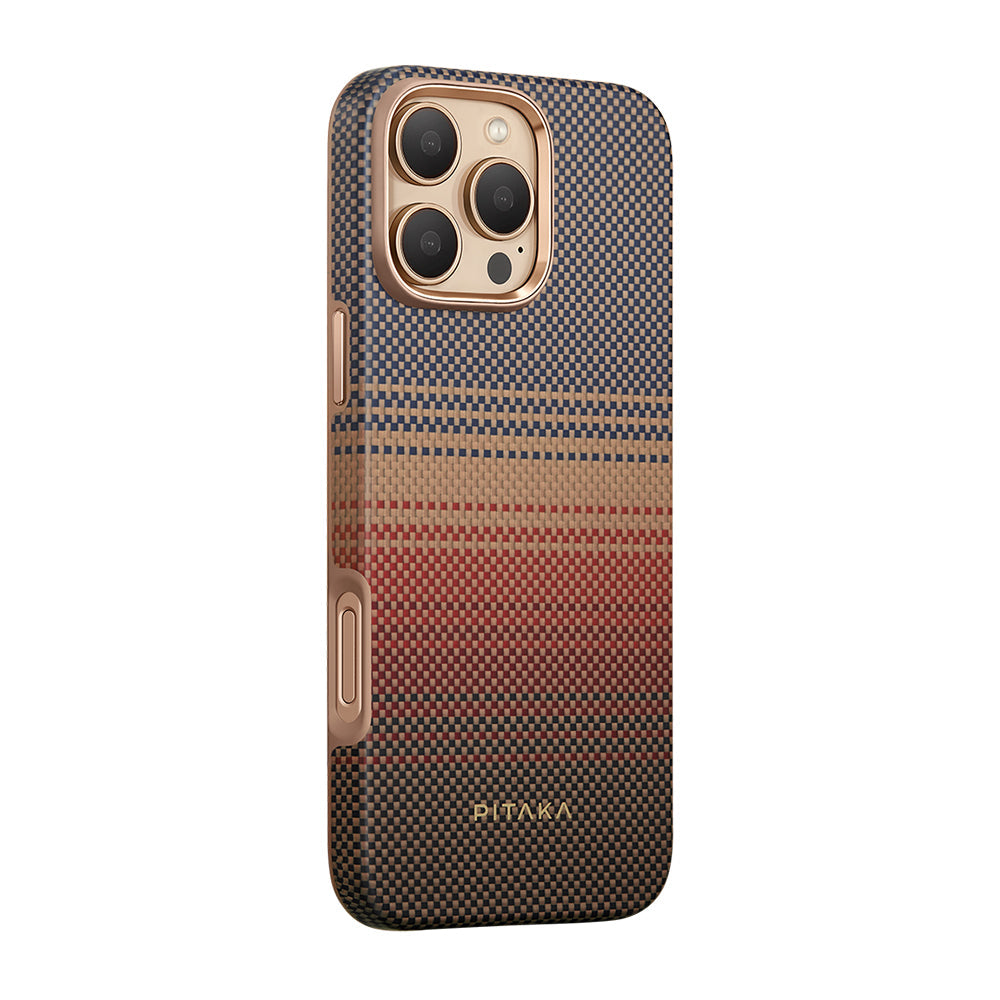 Apple iPhone 16 Pro Kılıf M-safe Şarj Özellikli Aramid Fiber Pitaka Military-Grade Sunset-Moonrise Serisi Sunset Kapak - Görsel 2
