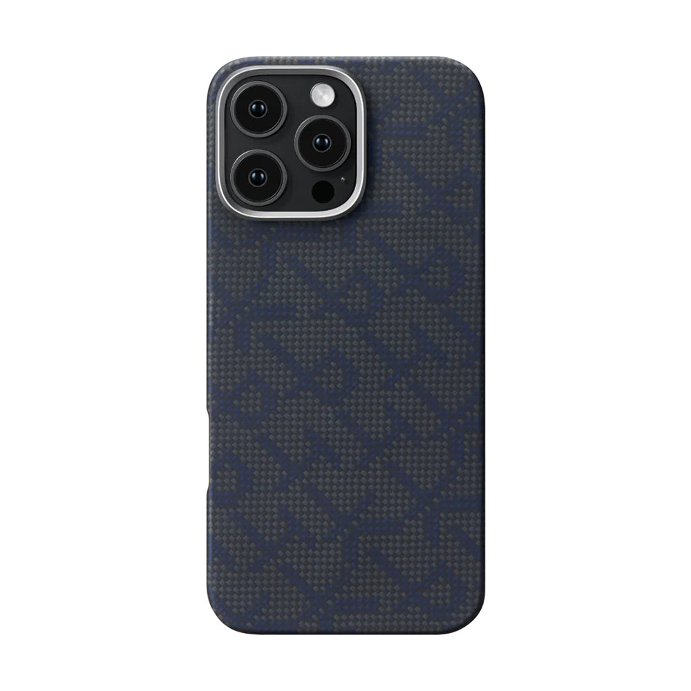 Apple iPhone 16 Pro Kılıf M-safe Şarj Özellikli Aramid Fiber Pitaka Tactile Woven Monogram Serisi Kapak - Görsel 3