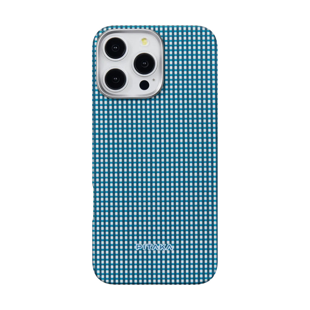Apple iPhone 16 Pro Kılıf M-safe Şarj Özellikli Aramid Fiber Pitaka Ultra-Slim Classic Serisi Ocean Blue Kapak - Görsel 2