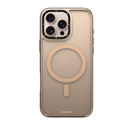 Apple iPhone 16 Pro Kılıf M-safe Şarj Özellikli Cam Arka Yüzey TPU Youngkit Gemstone Serisi Kapak - Görsel 5