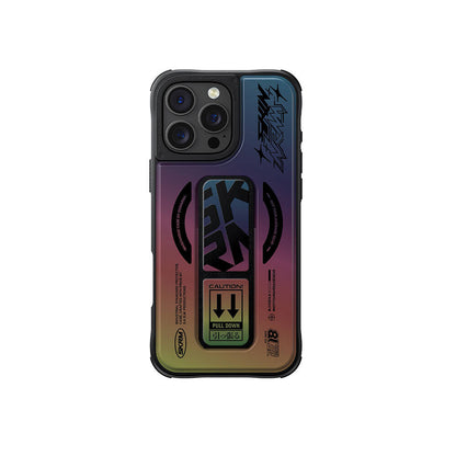 Apple iPhone 16 Pro Kılıf M-safe Şarj Özellikli Holografik Tasarımlı Standlı Deri Görünümlü Skinarma Kira Kobai Kapak - Görsel 2
