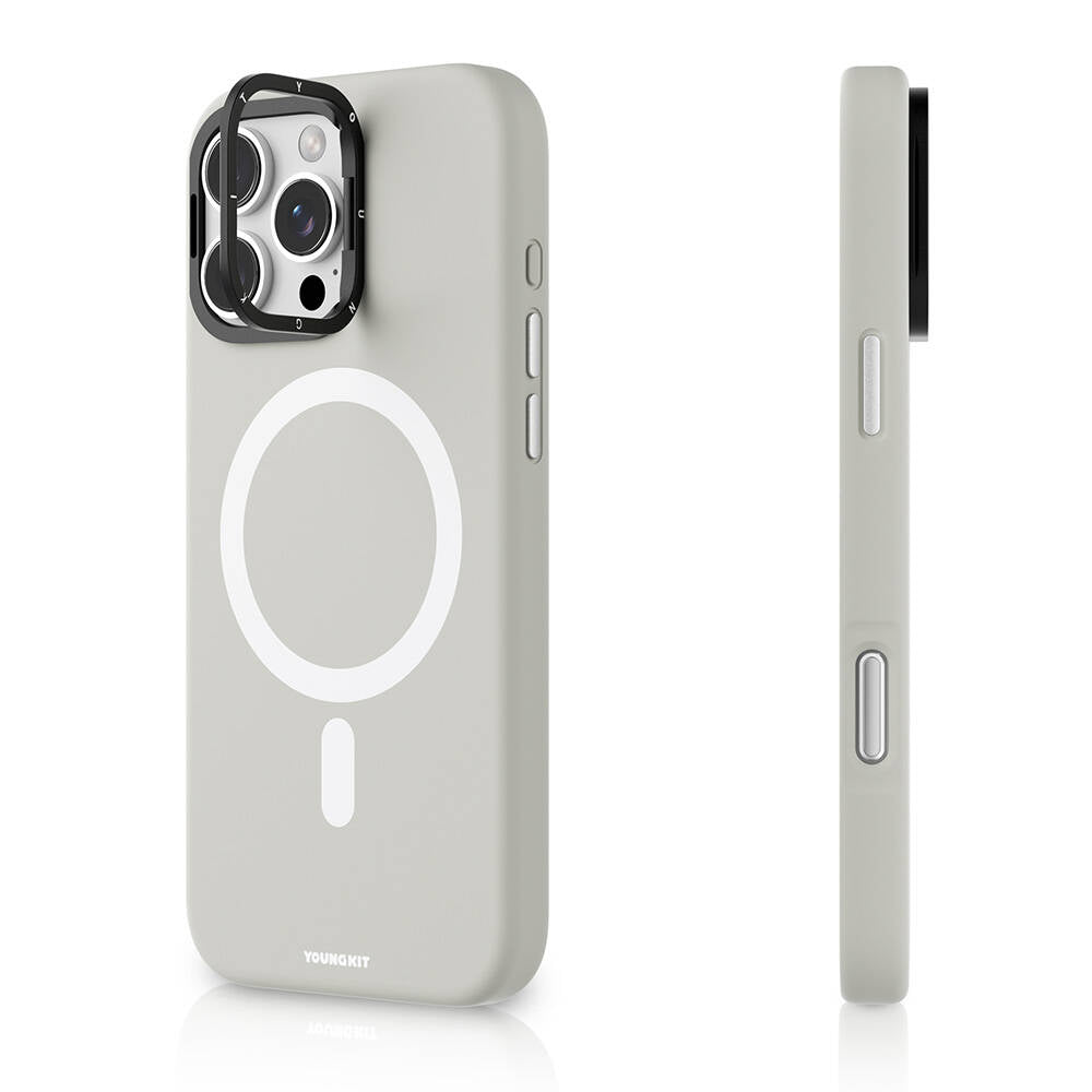 Apple iPhone 16 Pro Kılıf M-safe Şarj Özellikli Kamera Standlı Youngkit Bitty Cream Kapak - Görsel 3