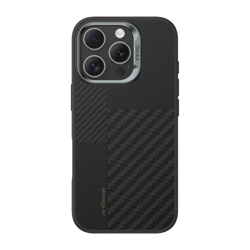 Apple iPhone 16 Pro Kılıf M-safe Şarj Özellikli Karbon Fiber Benks Montage Hybrid ArmorPro Kevlar Kapak - Görsel 2