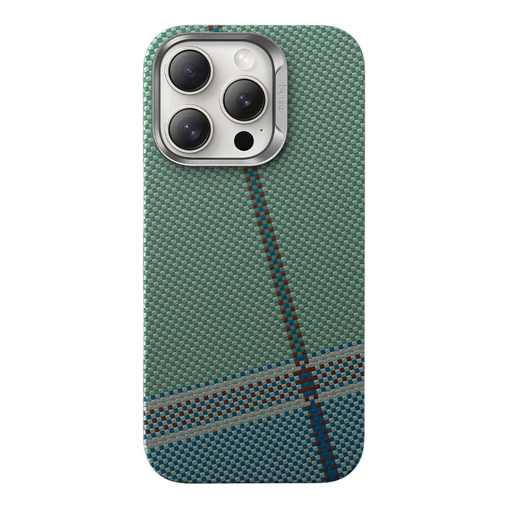 Apple iPhone 16 Pro Kılıf M-safe Şarj Özellikli Karbon Fiber Tasarımlı Benks Passion Green ArmorAir Kevlar Kapak - Görsel 2