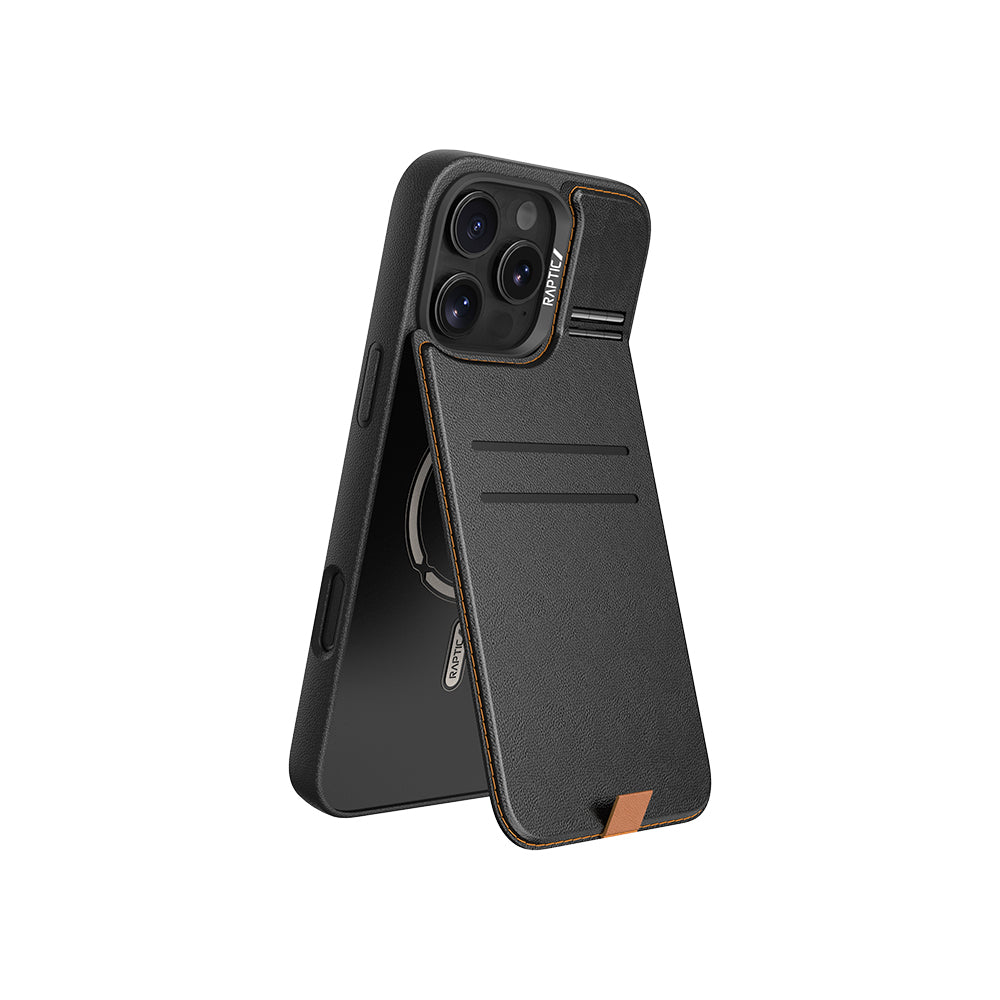 Apple iPhone 16 Pro Kılıf M-safe Şarj Özellikli Raptic Slim Wallet Serisi Deri Görünümlü Kartlıklı Standlı Kapak - Görsel 2