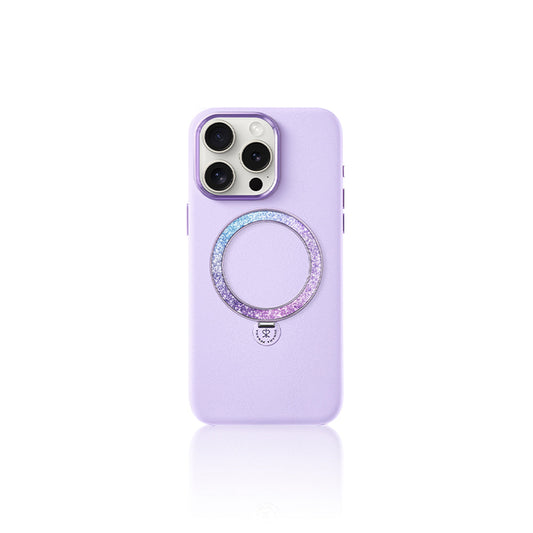 Apple iPhone 16 Pro Kılıf M-safe Şarj Özellikli Standlı Suni Deri Tasarımlı Pynana Dancing Circle Serisi Kapak