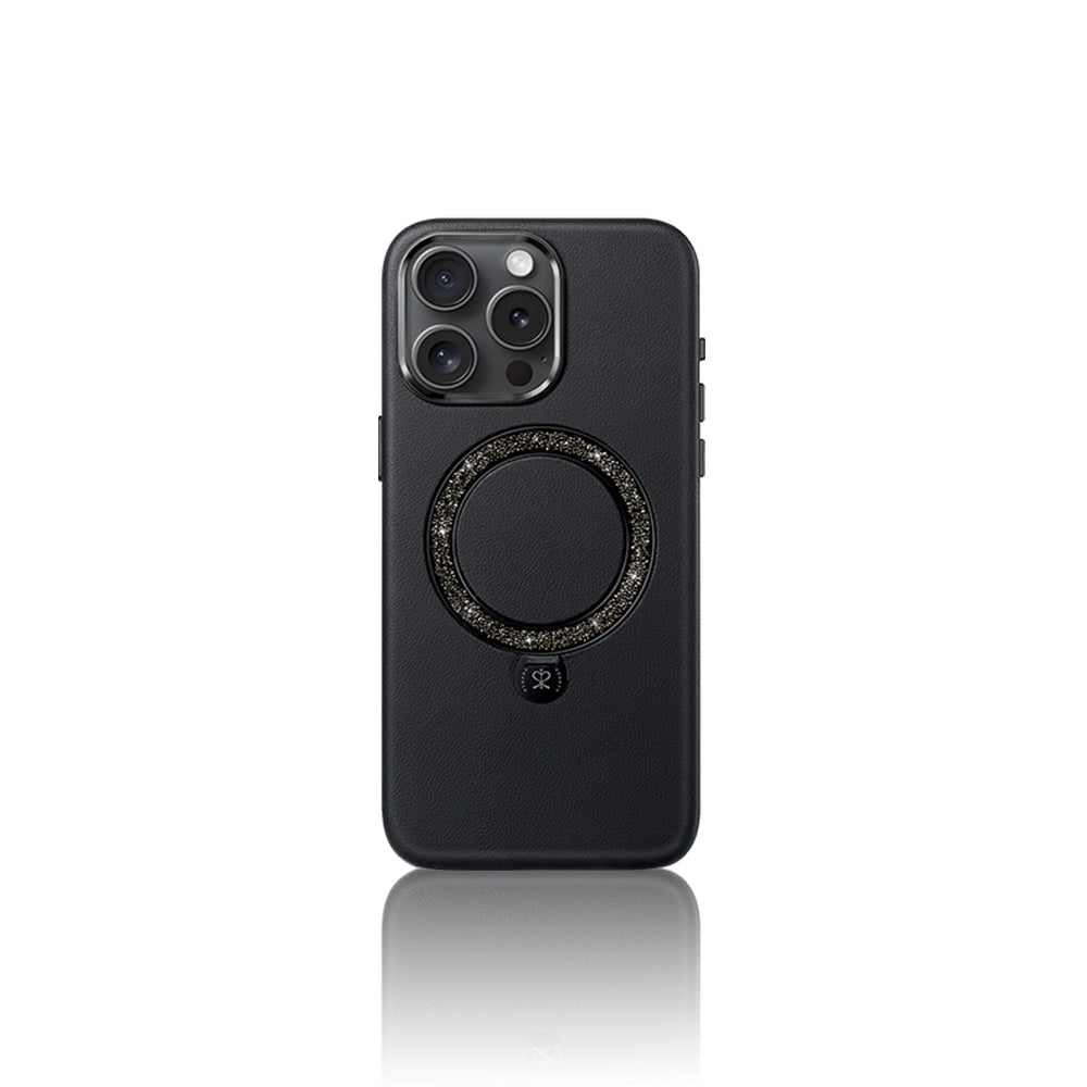 Apple iPhone 16 Pro Kılıf M-safe Şarj Özellikli Standlı Suni Deri Tasarımlı Pynana Dancing Circle Serisi Kapak - Görsel 3