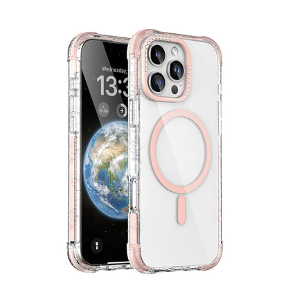Apple iPhone 16 Pro Kılıf M-safe Şarj Özellikli Taşlı ve Simli Tasarım Mutural Blink Kapak - Görsel 6
