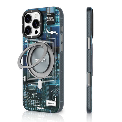 Apple iPhone 16 Pro Kılıf M-safe Şarj Özellikli Youngkit 360° Standlı Technology Serisi Kapak - Görsel 2