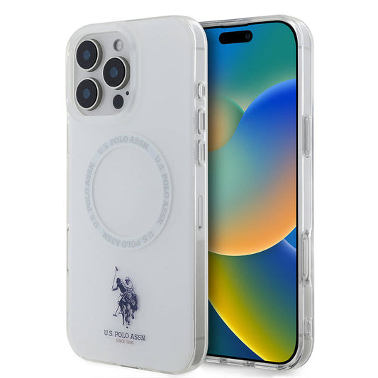 Apple iPhone 16 Pro Kılıf U.S. Polo Assn. Orjinal Lisanslı M-safe Şarj Özellikli IML Double Horse Logolu Ring Kapak
