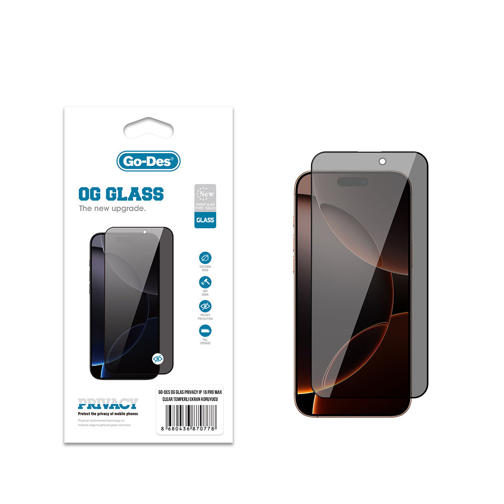 Apple iPhone 16 Pro Max Go Des OG Glass Privacy Antistatik Temperli Cam Ekran Koruyucu - Görsel 2