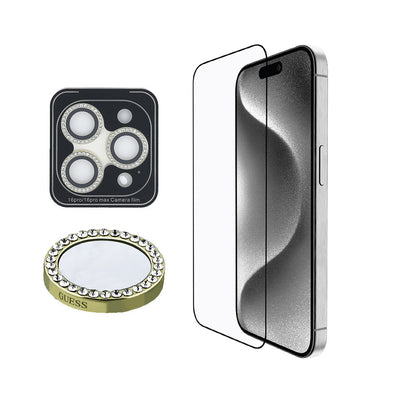 Apple iPhone 16 Pro Max Guess Orjinal Lisanslı Rhinestone Ekran Koruyucu + Lens Koruyucu 2in1 Aksesuar Seti - Görsel 2