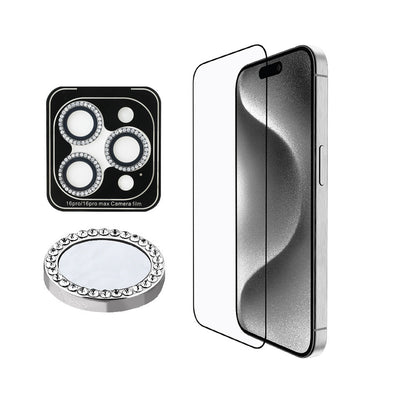 Apple iPhone 16 Pro Max Guess Orjinal Lisanslı Rhinestone Ekran Koruyucu + Lens Koruyucu 2in1 Aksesuar Seti - Görsel 3