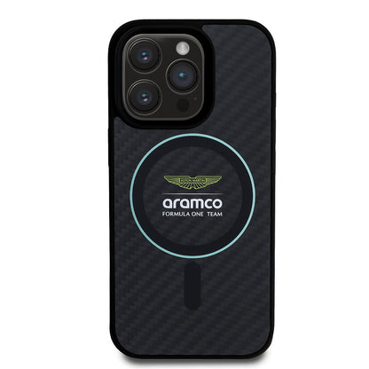 Apple iPhone 16 Pro Max Kılıf Aston Martin Orjinal Lisanslı M-safe Şarj Özellikli Renkli Halka ve Karbon Fiber Tasarımlı Kapak - Görsel 2