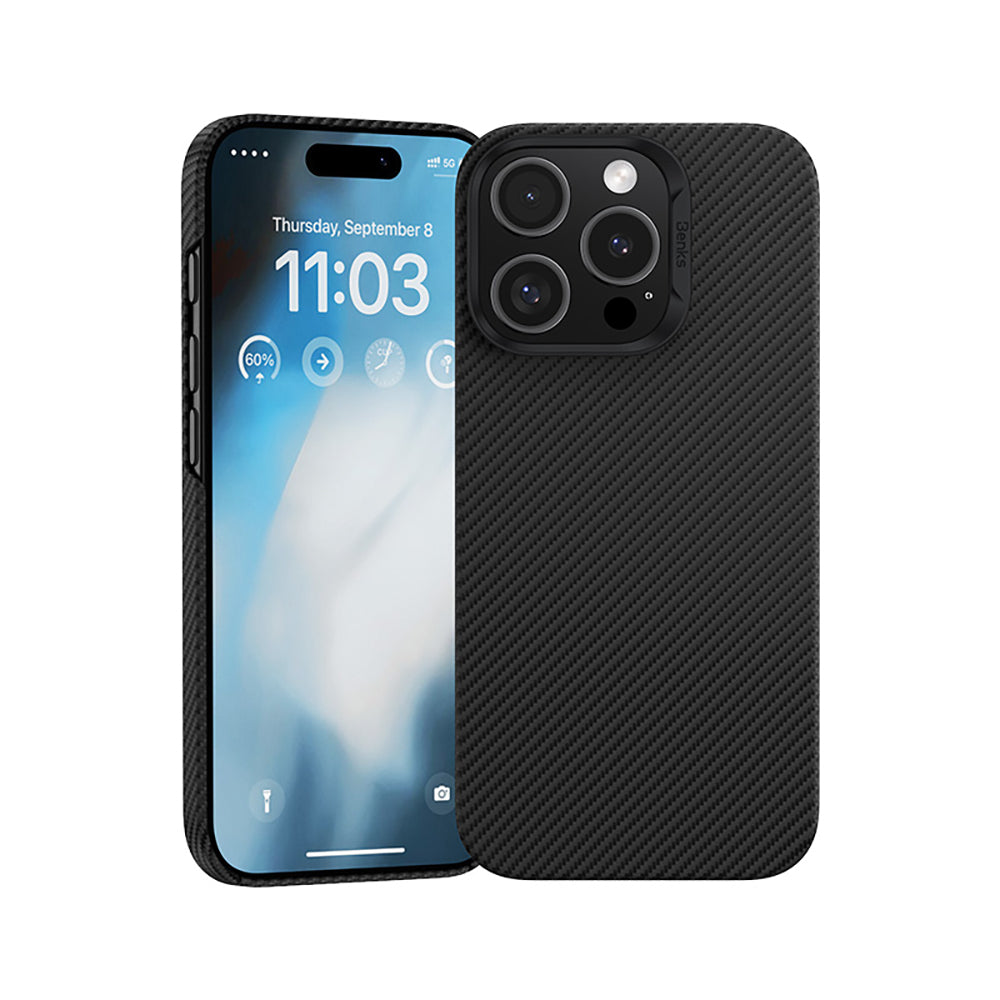 Apple iPhone 16 Pro Max Kılıf Benks M-safe Şarj Özellikli Metal Kamera Çerçeveli Magnetik ArmorAir 600D Kevlar Fiber Kapak - Görsel 2