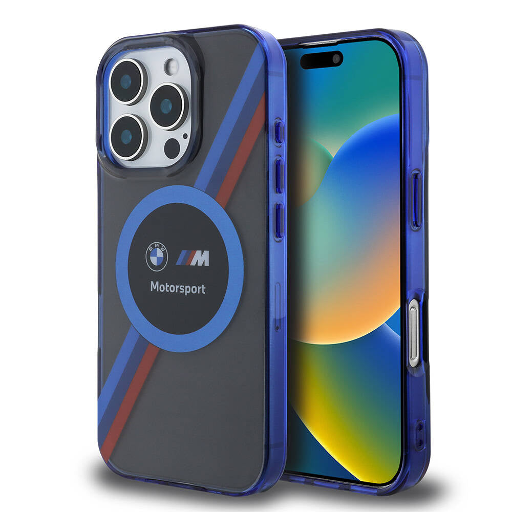 Apple iPhone 16 Pro Max Kılıf BMW Orjinal Lisanslı M-safe Şarj Özellikli M Logolu Üç Renk Çizgili Motorsport Circle Kapak - Görsel 2