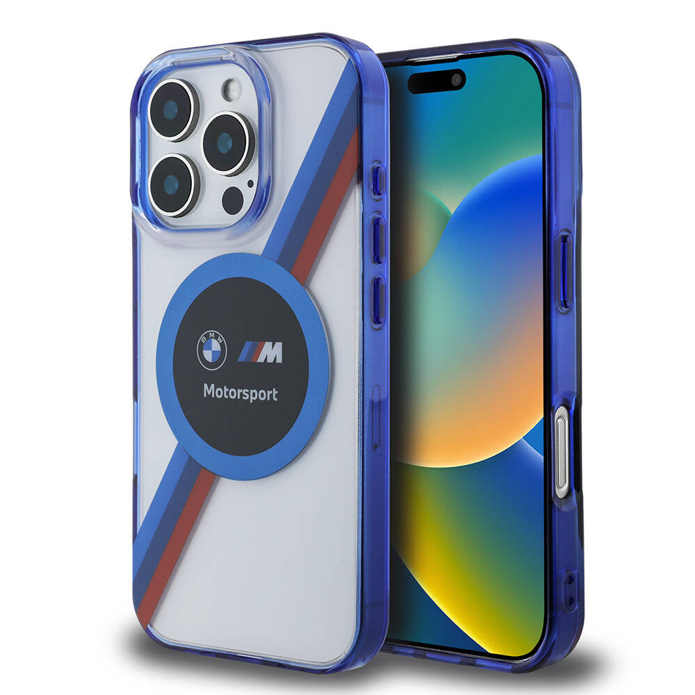 Apple iPhone 16 Pro Max Kılıf BMW Orjinal Lisanslı M-safe Şarj Özellikli M Logolu Üç Renk Çizgili Motorsport Circle Kapak - Görsel 3