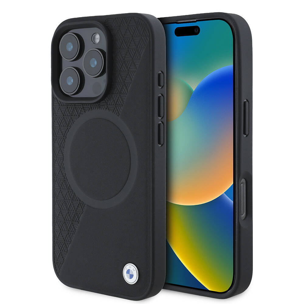 Apple iPhone 16 Pro Max Kılıf BMW Orjinal Lisanslı M-safe Şarj Özellikli Metal Logolu Yarım Dokulu Circle Deri Kapak