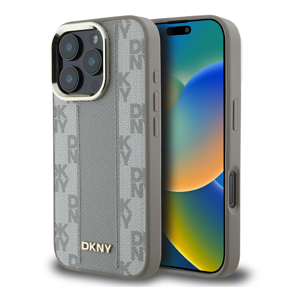 Apple iPhone 16 Pro Max Kılıf DKNY Orjinal Lisanslı M-safe Şarj Özellikli 3D Yazılı Checkered Pattern Kapak - Görsel 2