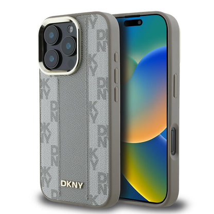 Apple iPhone 16 Pro Max Kılıf DKNY Orjinal Lisanslı M-safe Şarj Özellikli 3D Yazılı Checkered Pattern Kapak - Görsel 2
